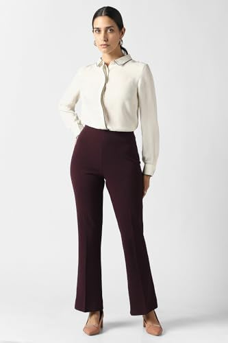 Women Maroon Textured Formal Trousers
