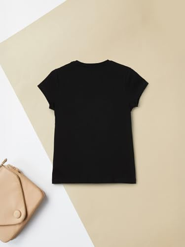 Max Girls Printed T-Shirt (Black_10-12 Y)