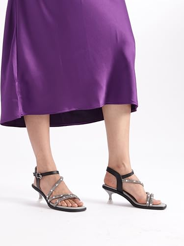 Marc Loire Women Embellished Fashion Sandals with Kitten Heels (Black, UK Footwear Size System, Adult, Women, Numeric, Medium, 4)