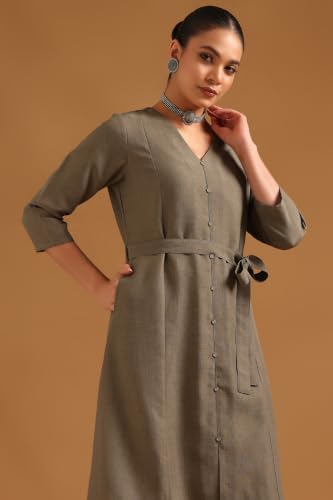 Soch Womens Grey Cotton Blend Solid Dress