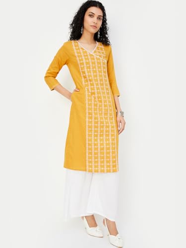 Max Women's Cotton Blend Regular Kurta (MAEKSP25AR_Mustard