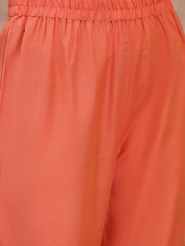Rangavali Coral Peach Cotton Silk Embroidered Festive Suit Set With Bararasi Zari Woven Dupatta | Family Function, Office Festive & Wedding Ethnic Wear Suit Set | XL, 38