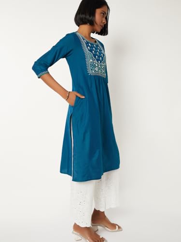 Max Women Embroidered Straight Kurta (Teal_XL)