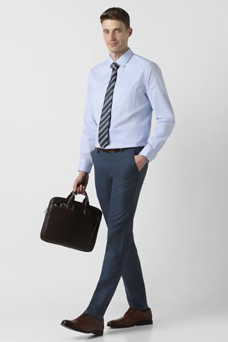 Men Navy Textured Trousers