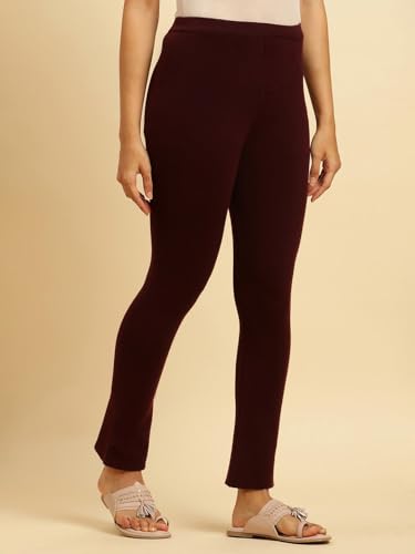 W for Woman Maroon Solid Fit and Flare Pants (Size: S)-24NOW62078-220886
