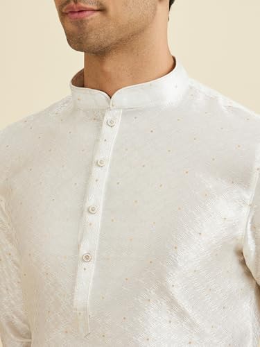 Manyavar Men's Art Silk Self-Textured Kurta Pyjama Set(White,XXXL)