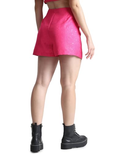 ONLY Women Self Design Polyester Pink Mini Skort