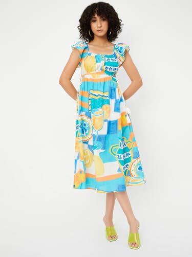 Max Kalki x Max Women Printed Tie-Up Waist A-line Dress(Multicolour_S)