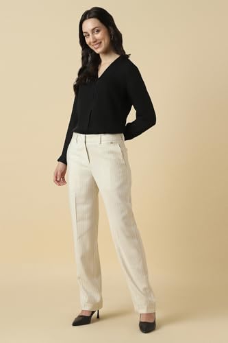 Women Beige Stripe Formal Trousers
