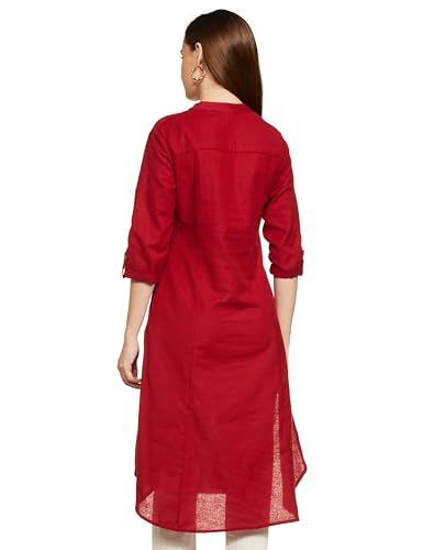BIBA Women Cotton Solid Straight Kurta(DISTRIBU15381_Red_L)
