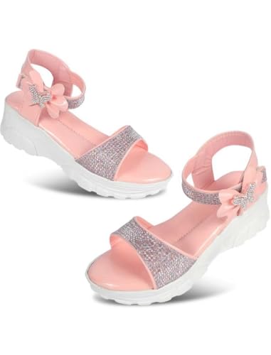 XMARTY Girls Block Heel Ankle Strap Sandals, Comfortable Sole Stylish | Stylish Block Heel Ankle Strap Sandals | Kids Girls Beautiful Comfortable Sole Sandals (Pack Of 1) (Pink, UK Footwear Size System, Toddler, Numeric, Medium, 3)
