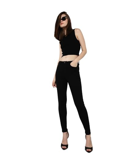 ONLY Women's Solid Skinny Fit Mid-Rise Black Jeans