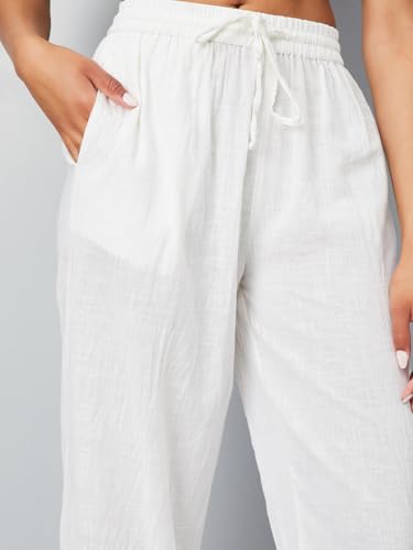 Max Women Schiffili Embroidered Hem Palazzos (Off White_XXL)