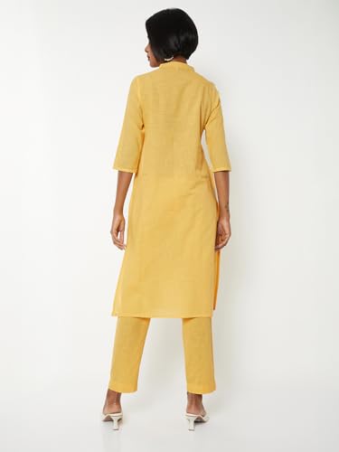 Max Women Embroidered Straight Kurta Set (Yellow_L)