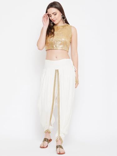 studio rasa Cotton Viscose Embellished Freesize Dhoti for Party Festive Fusionwear (BTC120RC02_Off White_FS)