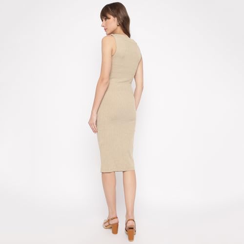 GUESS Sand Melange Textured Scoop Neck Sleeveless Ernestine Bodycon Dress