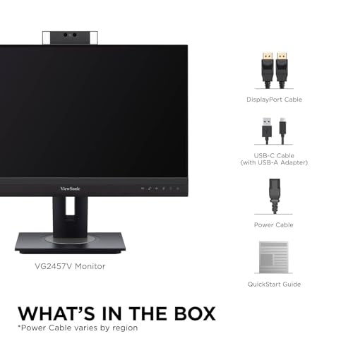 ViewSonic VG2457V 24” (60.96 Cm) FHD 100Hz Video Conferencing Docking Monitor with Windows Hello and Zoom Certified Pop-up Webcam and 5W Speakers