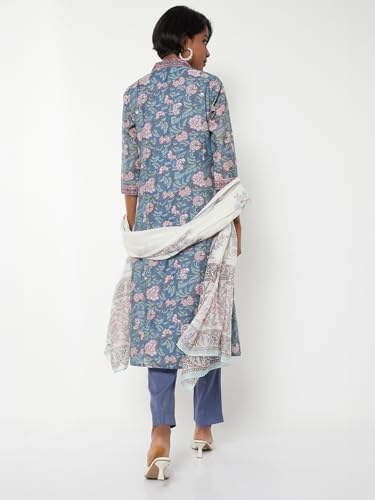 Max Women Floral Print Kurta Set (Blue_XL)