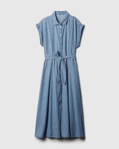 GAP Women's Cotton A-Line Below The Knee Casual Dress (442528453_LtBlue_LT. Blue