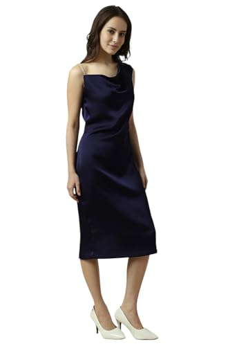 Allen Solly Women's Polyester Modern Knee-Length Dress (AHDRCRGFJ58485_Navy