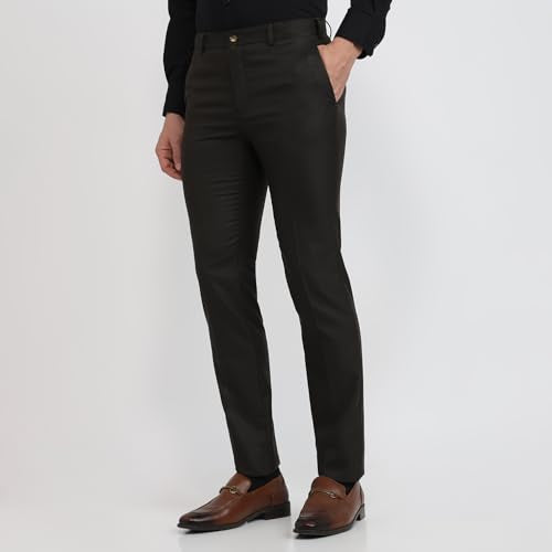 Raymond Men Slim Fit Structure Pattern Polyester Viscose Blend Flat Front Formal Trouser Brown