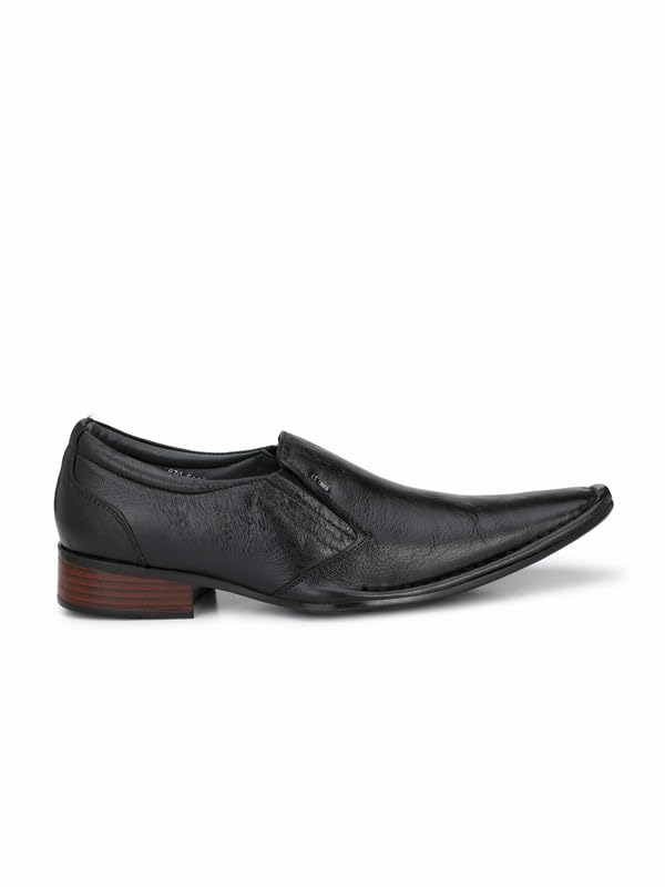 HITZ Men's Black Leather Slip -On Office Wear Formal Shoes