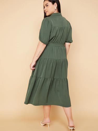 Max Women Textured Tiered Midi Dress(Green_5XL)