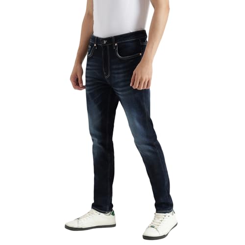 United Colors of Benetton Solid Low Crotch Fit Cross Hatch Jeans (Size : 42) - 25A4REJE1415I901 Blue