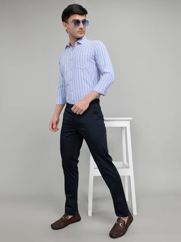 Monte Carlo Mens Regular Fit Full Sleeve Striped Shirt | Stylish Full Sleeve Shirt | Comfortable Formal & Casual ShirtForMen's Blue M