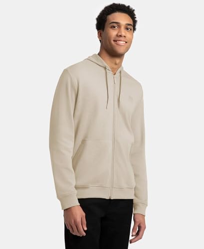 Jockey AM61 Men's Super Combed Cotton Rich Pique Hoodie Jacket with Ribbed Cuffs_Birch_XXL