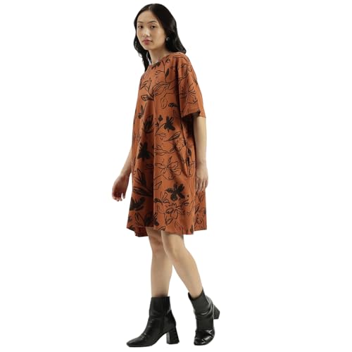 United Colors of Benetton Women's Cotton Blend Knee-Length Dresses (25A3SOCPT733I903_Brown