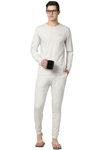 Peter England Men's T Shirt and Jogger Classic Pajama Set (PETSJGFSEM521506_Multi_L) Multicolour