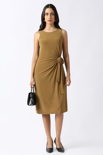 Women Brown Solid Knee Length Casual Dress