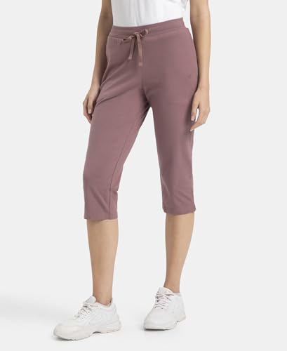 Jockey 1300 Women's Super Combed Cotton Elastane Stretch Slim Fit Capri with Side Pockets_Burnt Rose_XL
