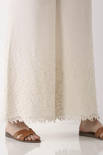 BIBA Women Off White Cotton Flared Palazzos_S