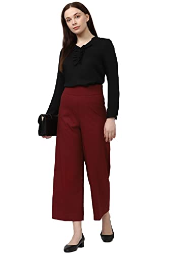 Women Maroon Solid Casual Regular Fit Trousers