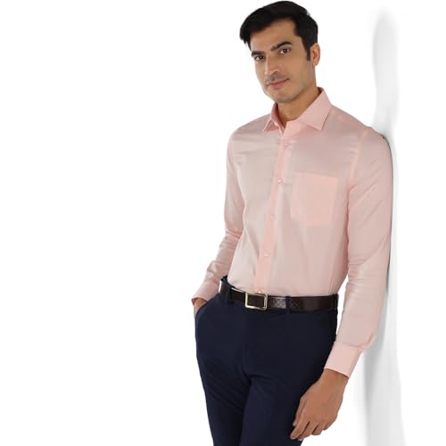 blackberrys Men Peach India Slim Fit Shirt | Soft Peach Tone Shirt with Full Sleeves, Slim Fit Construction and Refined Everyday Styling | Size 40, Color Orange