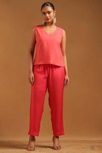 Soch Womens Pink Chinon Botanical Kaftan Suit With Hand Embroidery and Bead Details