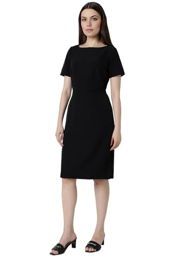 Van Heusen Women's Polyester Blend Modern Above The Knee Dress (VWDRFRGFU32455_Black