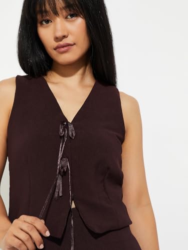 Max URB_N Women Textured Waistcoat (Red_L)