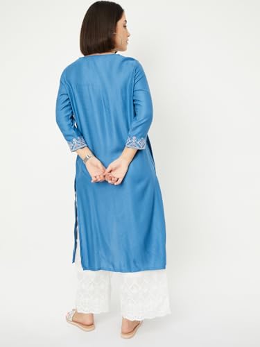 Max Women Rayon Blend Regular Fit Kurta (VIWWSP25CH_Blue, 2XL)