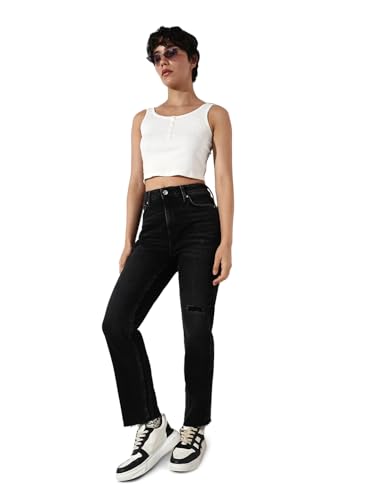 ONLY Women's Straight Fit High Rise Black Jeans