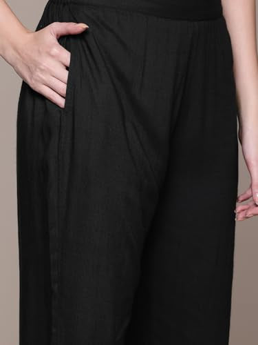 Aarke Ritu Kumar Black Humayra Solid Round Neck Kurta With Pant And Dupatta