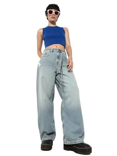 ONLY Women's Wide Leg Mid-Rise Blue Jeans