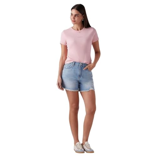 Levi's Women's Light-Blue Ribcage Fit High Rise Shorts
