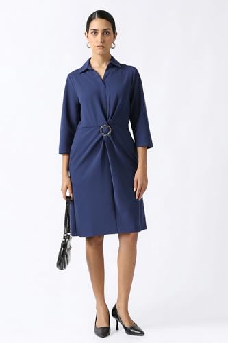 Women Blue Solid Knee Length Party Dress