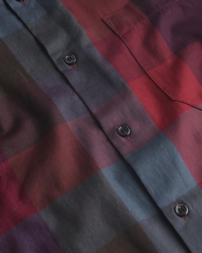 MUFTI Men Shirt | Slim Fit Spread Collar Plaid Tartan Design | 100% Cotton Twill Fabric with Chest Pocket & Curved Hem | Smart Casual Deep Burgundy Red 6XL