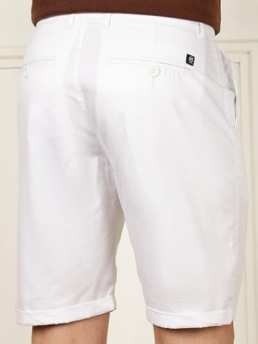 Thomas Scott Men's | Solid | Mid Rise | Light Weight | 100% Cotton | Casual | Chino | Shorts for Men (TSS038_White_30)