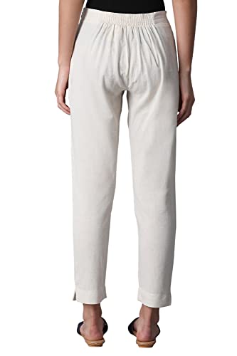 W for Woman White Solid Mid-Rise Cotton Flax Slim Pants (Size: XL)-WCR60151-211345