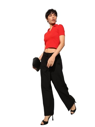 ONLY Women Loose Fit High-Rise Black Pants with Belt
